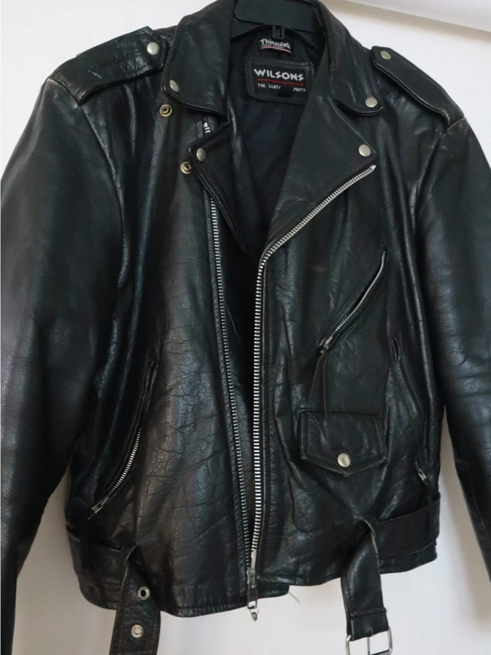 Wilsons Black Leather Biker Jacket with Belted Waist - Picture 2 of 4